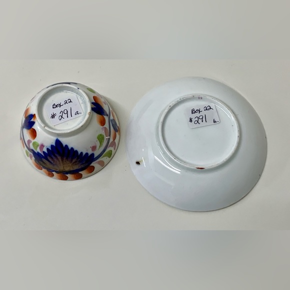 19th Century Antique Gaudy Welsh Grape Pattern Miniature Handleless Cup & Saucer - Picture 8 of 16